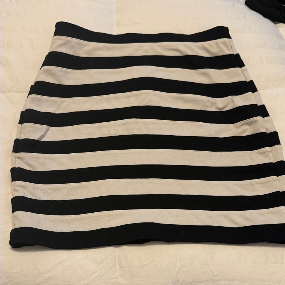 Express Black and White Striped Mini Skirt